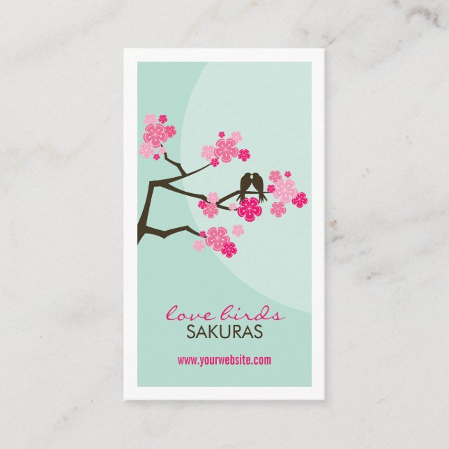 Cartão De Visita Os pássaros Sakura do amor das flores de cerejeira (Frente)