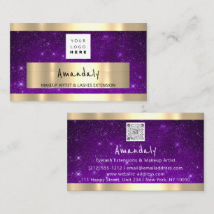Cartão De Visita Ouro Boutique Compro QR CODE Logotipo roxo Estrela
