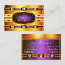 Cartão De Visita Ouro Brilhante Flashy com Padrões Marble Roxos
