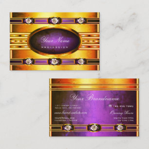 Cartão De Visita Ouro Brilhante Flashy com Padrões Marble Roxos