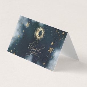 Cartão De Visita Ouro Celestial Sol e Lua Estrelas Céu Noturno