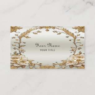 Cartão de visita ouro das flores brancas do Orname