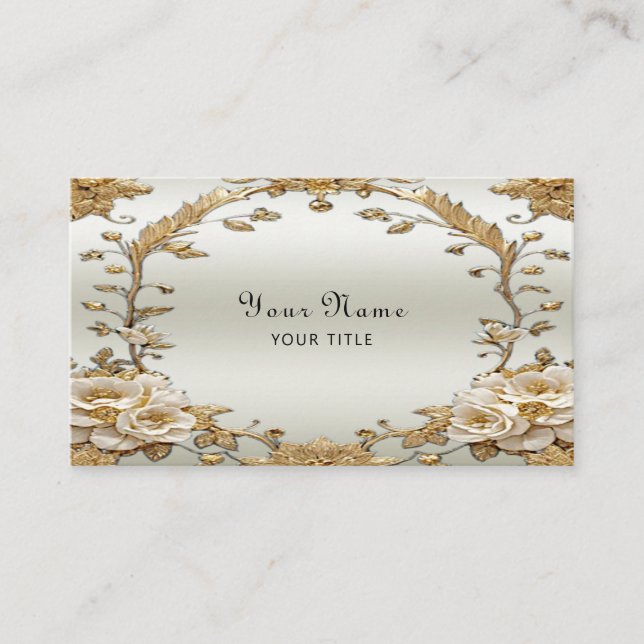 Cartão de visita ouro das flores brancas do Orname (Frente)
