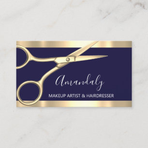 Cartão De Visita Ouro de Hairdresser Hair Stylist Marinho VIP