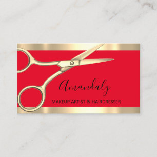 Cartão De Visita Ouro de Hairdresser Hair Stylist Vermelho