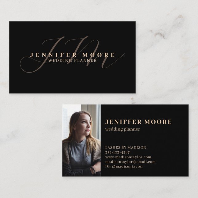 Cartão De Visita Ouro de luxo e monograma preto (Frente/Verso)