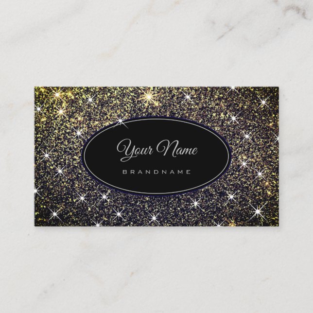 Cartão De Visita Ouro De Luxo Glitter Glam Estrelas Luminosas Elega (Frente)