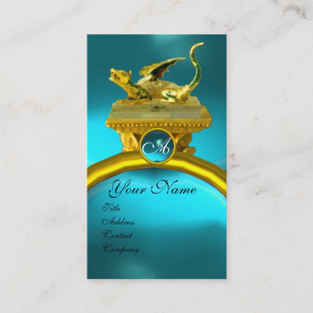 Cartão De Visita OURO DRAGON GEM MONOGRAM, safira azul amarela (Frente)