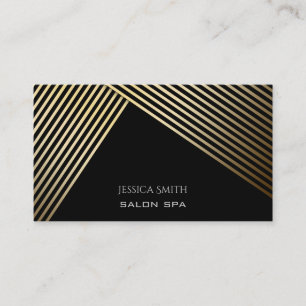 Cartão De Visita Ouro elegante chic/faixas diagonais pretas