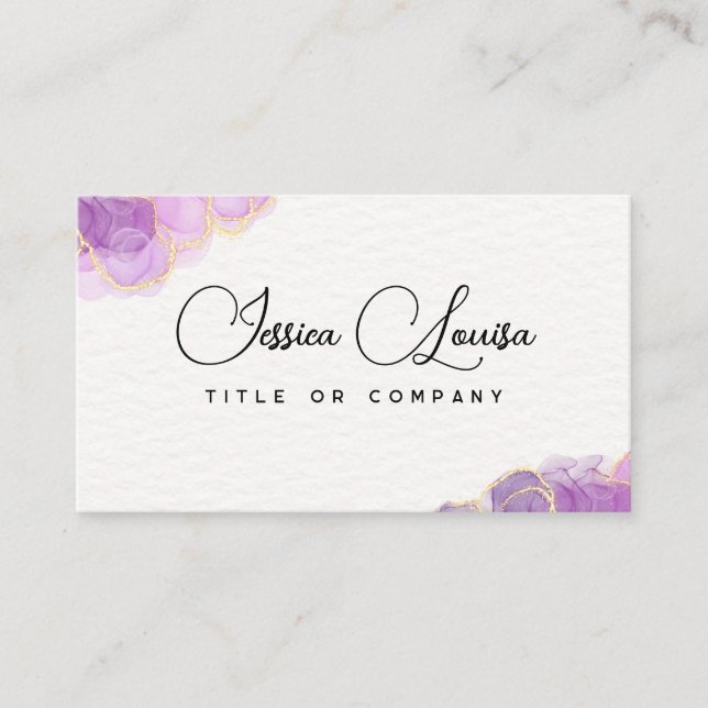 Cartão De Visita Ouro Elegante e mármore Mauve & Purple (Frente)