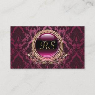 Cartão De Visita Ouro floral e roxo do monograma do vintage