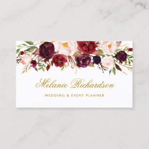 Cartão De Visita Ouro floral elegante de Borgonha Marsala da