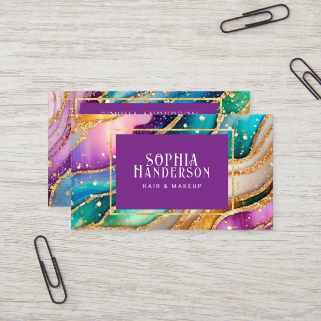 Cartão De Visita Ouro Glitter Glitter Glamor Agitado Arco-Íris (Frente/Verso In Situ)