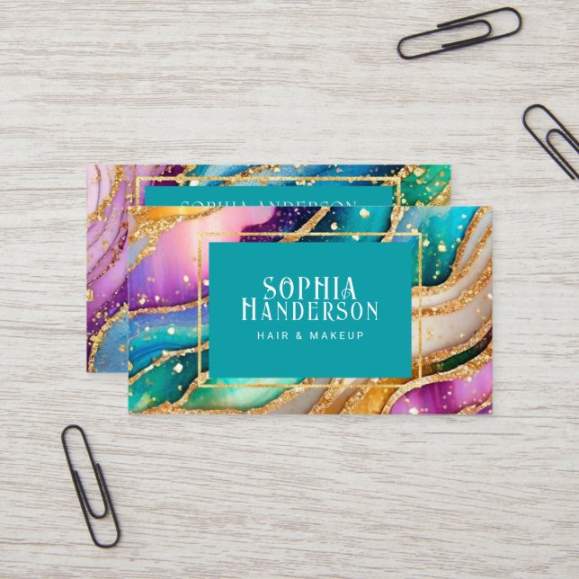 Cartão De Visita Ouro Glitter Glitter Glamor Agitado Arco-Íris (Frente/Verso In Situ)