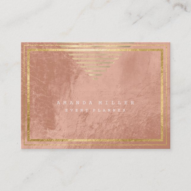 Cartão De Visita Ouro Listras Mínimas Geometria Moldadas Pele Rosa (Frente)