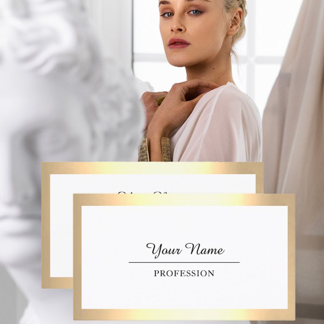 Cartão De Visita Ouro moderno profissional — Simplesmente Minimalis (Professional Modern Golden Simply Minimalism White Business Card)