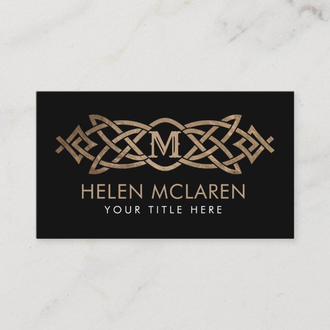 Cartão De Visita Ouro Monograma - Ornamento de Nó Celtico (Frente)