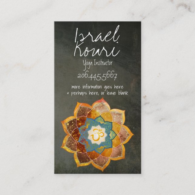 Cartão De Visita Ouro Om Flower Mandala Design (Frente)