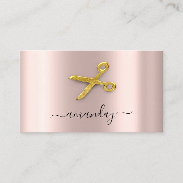 Cartão De Visita Ouro Pó Rosa de Tesoura De  Stylist (Frente)