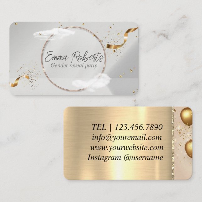 Cartão De Visita Ouro Premium - Balões de Gênero - Parte Revelação  (Frente/Verso)