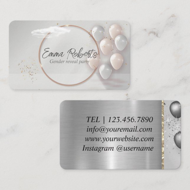 Cartão De Visita Ouro Premium - Balões de Gênero - Parte Revelação  (Frente/Verso)