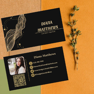Cartão De Visita Ouro Preto Moderno, Código QR Foto Profissional