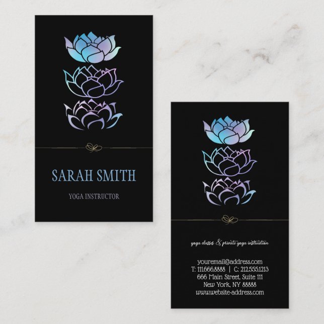 Cartão De Visita Ouro profissional elegante moderno, flor de lótus (Frente/Verso)