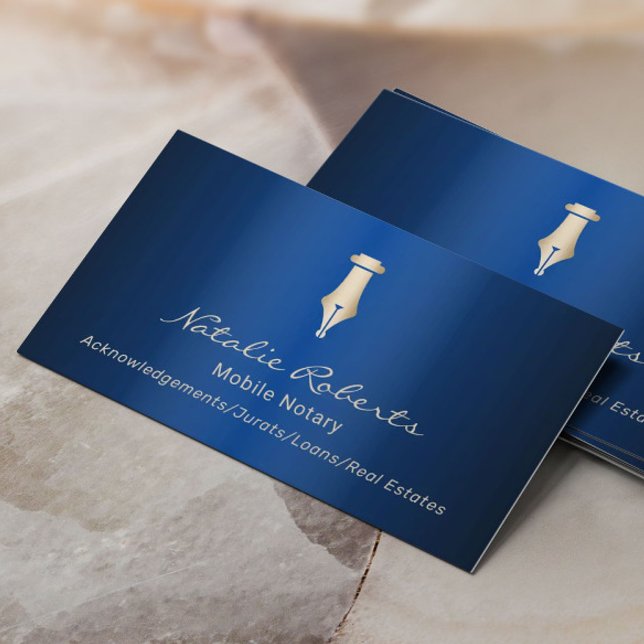 Cartão De Visita Ouro público notário móvel Assinando Caneta Marinh (Criador carregado)