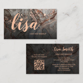 Cartão De Visita Ouro Rosa Cinza Tinta Mármore Scan Código QR Negóc