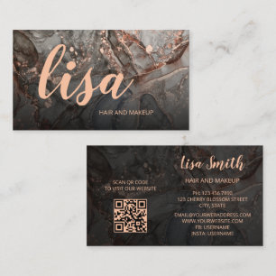 Cartão De Visita Ouro Rosa Cinza Tinta Mármore Scan Código QR Negóc