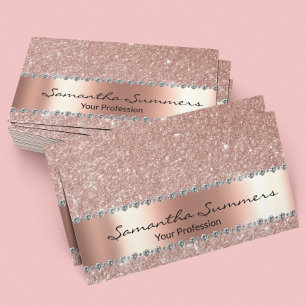 Cartão De Visita Ouro Rosa Diamante Metal Elegante FauxBrilho