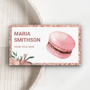 Cartão De Visita Ouro Rosa Floral Rosa Macaron Pastry Chef Padaria