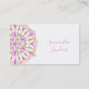 Cartão De Visita Ouro Rosa Magnolia Mandala Folha Verde