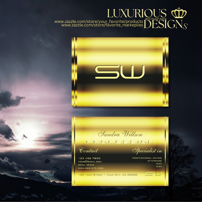 Cartão De Visita Ouro Shimmery com captura de olhos e Monograma 3D  (Criador carregado)