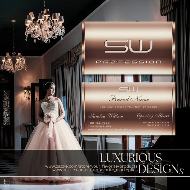 Cartão De Visita Ouro Shimmery Luxurista Faux 3D Iniciais (Criador carregado)