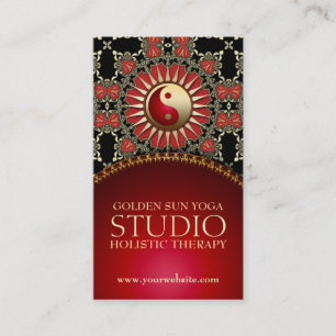 Cartão De Visita Ouro Sun Yoga Reiki Balanço Vermelho Dourado Pret