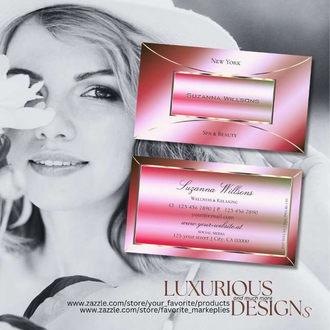 Cartão De Visita Ouro Verde Rosa Brilhante Decoração de Luxo (Criador carregado)