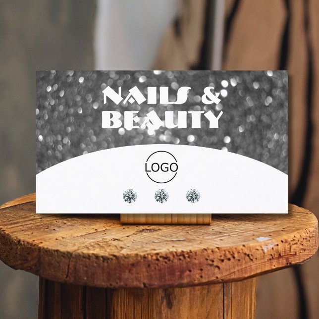 Cartão De Visita Ouros brilhantes brancos e prateados adicionam log (Criador carregado)