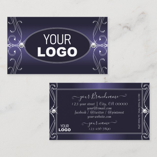 Cartão De Visita Ouros brilhantes com Ornamentado azul Nobre com lo (Frente/Verso)