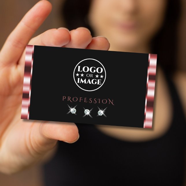 Cartão De Visita Ouros brilhantes de preto vermelho com logotipo (Criador carregado)