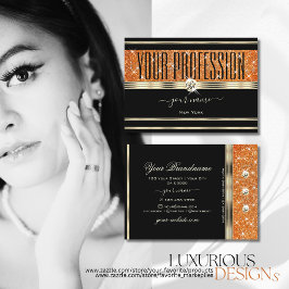 Cartão De Visita Ouros Brilhantes Laranja Dourados Elegantes