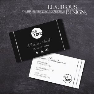 Cartão De Visita Ouros e logotipo brilhantes brancos e pretos elega
