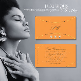 Cartão De Visita Ouros e Monograma de Borda Dourada Laranja
