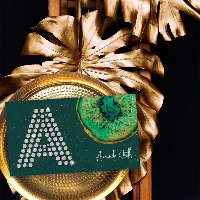 Cartão De Visita Ouros Emerald Agate Inicial A Letra Monograma (Front)