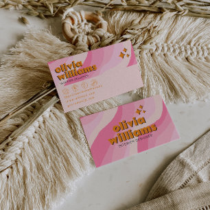 Cartão De Visita Ousado Retro Rosa Laranja Groovy Feminino Único Di