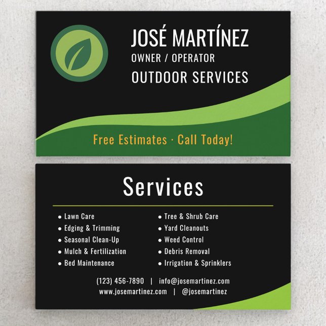 Cartão De Visita Outdoor Services Landscaping Lawn Care (Criador carregado)