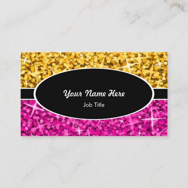 Cartão de visita oval preto cor-de-rosa "Dourado" (Frente)