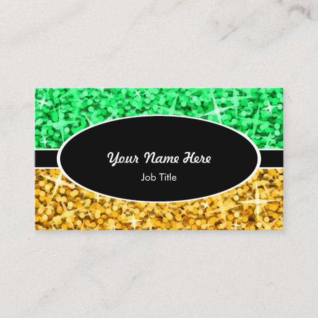 Cartão de visita oval preto "Dourado" do verde da (Frente)