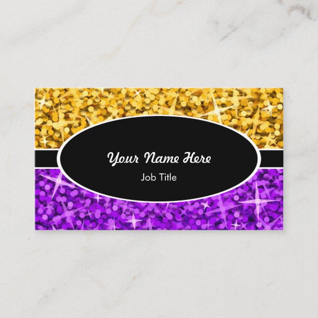 Cartão de visita oval preto roxo "Dourado" da (Frente)