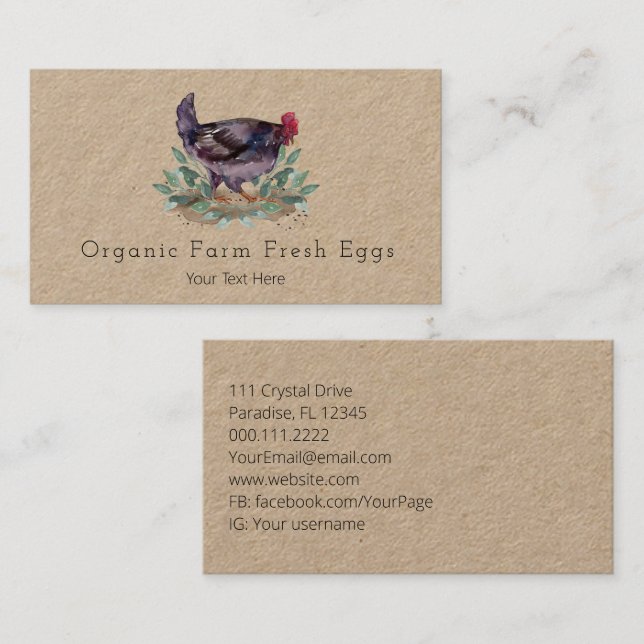 Cartão De Visita Ovos Frescos De Fazenda Familiar Galinhas De Jardi (Frente/Verso)